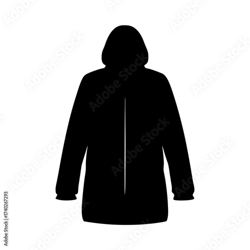 Silhouette of a winter coat with hood for protection against cold weather