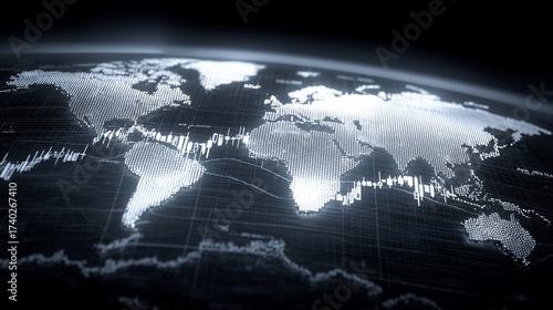 Global financial data visualization showing stock market trends across the world