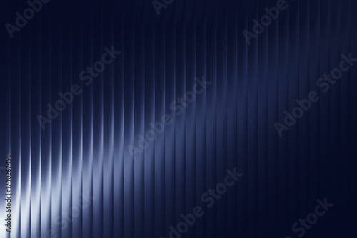 Abstract deep navy blue glass background with sleek vertical reflective stripe texture design pattern. Modern digital art.
