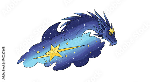 Stargazer Dragon with Cosmic Clouds and Brilliant Celestial Stars