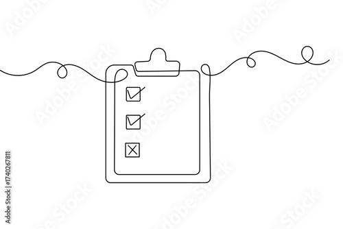Clipboard with a checklist continuous one line drawing minimalist style outline vector illustration
