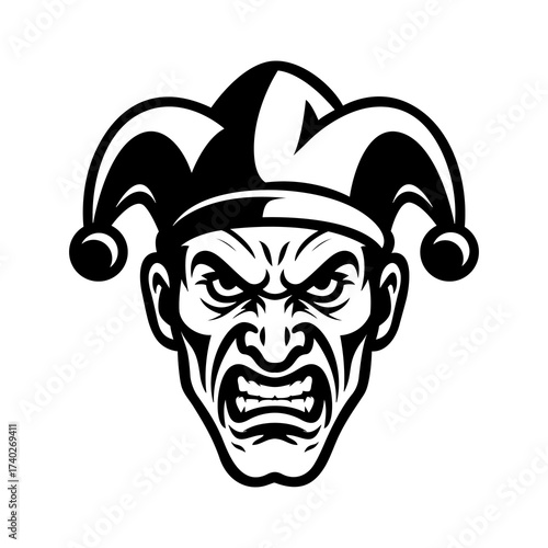 Jester SVG Angry Clown Face Silhouette | Evil Joker Head Vector Mascot Illustration