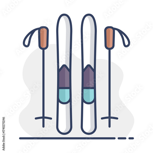 Ski and sticks vector isolated icon. Winter sign