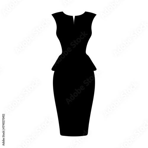 Silhouette of an elegant black pencil dress with peplum waist detail