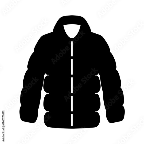 Simple Black Winter Puffer Jacket with Vertical White Closure Design