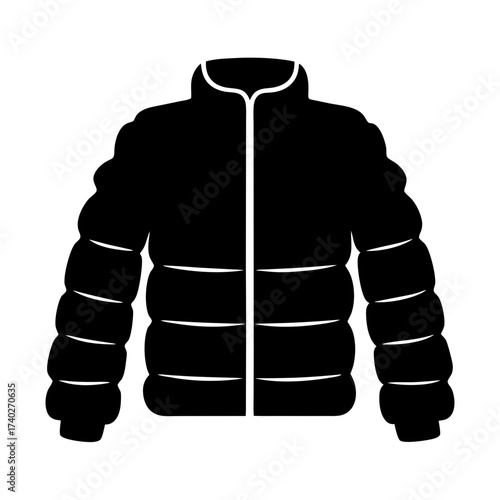Stylized black winter puffer jacket with vertical front closure design
