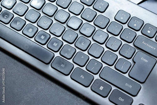 Canvas Print Close-up view of a modern computer keyboard highlighting the keys and layout, ideal for technology, office work, and productivity themes