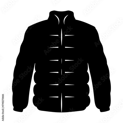 Black puffer jacket silhouette with vertical and horizontal line detailing design