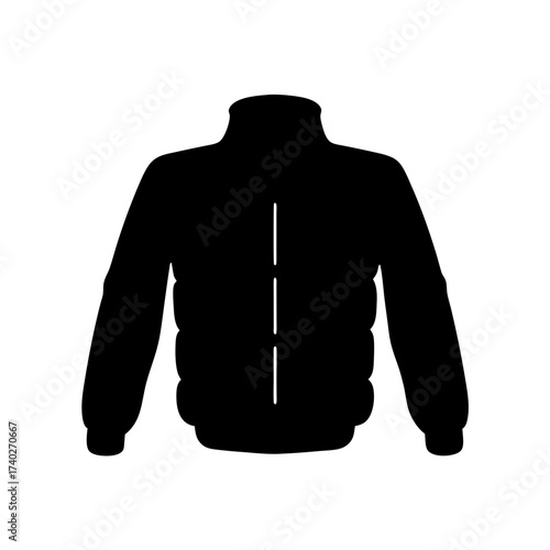 Black silhouette of a winter puffer jacket, providing warmth and style