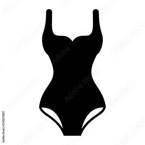 Elegant black onepiece swimsuit silhouette, vintage inspired design for summer vacation