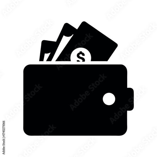 Wallet with Cash Black Silhouette Vector