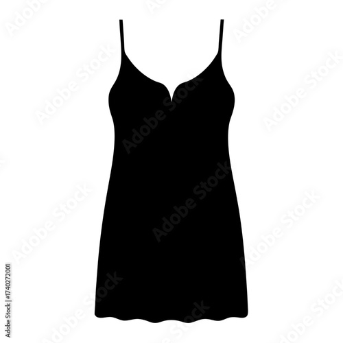 Silhouette of a black camisole or nightgown with thin straps and vneck