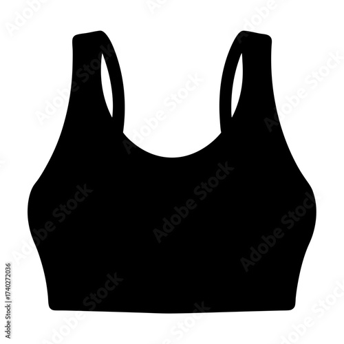 Black athletic sports bra top with wide shoulder straps silhouette design