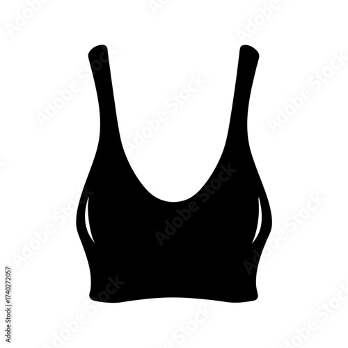 Black sports bra silhouette with thick straps and a rounded neckline