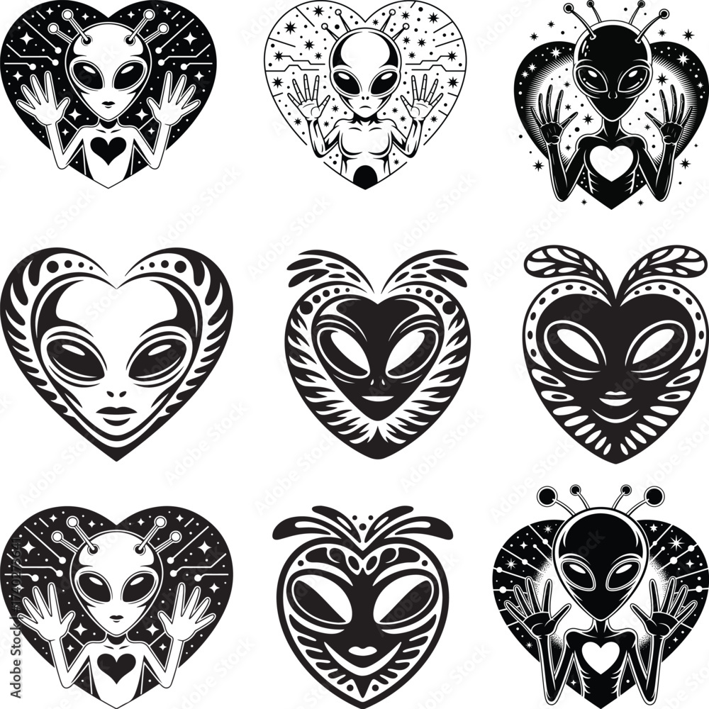 Fototapeta premium Alien Heart Svg Bundle, Heart Alien Decor, Heart Clipart 