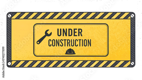Under Construction Sign with Wrench and Hard Hat Icon | Safety Warning Notice for Websites, Road Work Alerts, and Building Site Graphics