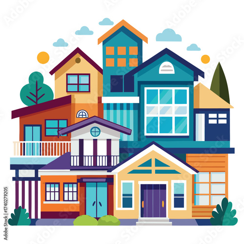 Colorful Collection of Diverse Houses and Buildings houses, buildings, architecture