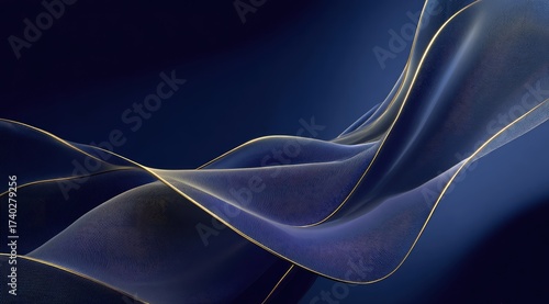 Fluid, golden lines on a dark navy backdrop