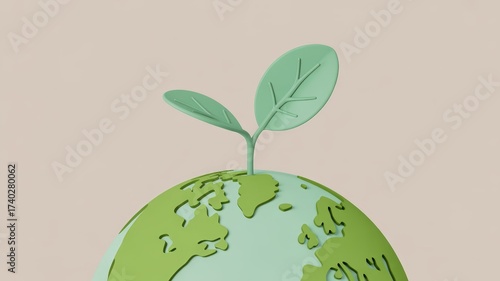Green sprout growing from Earth globe symbolizing sustainability and environmental awareness