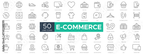 E-commerce outline icons stroke editable symbols., Purchase, marketing, delivery icons. Editable Stroke icons collection Vector illustration