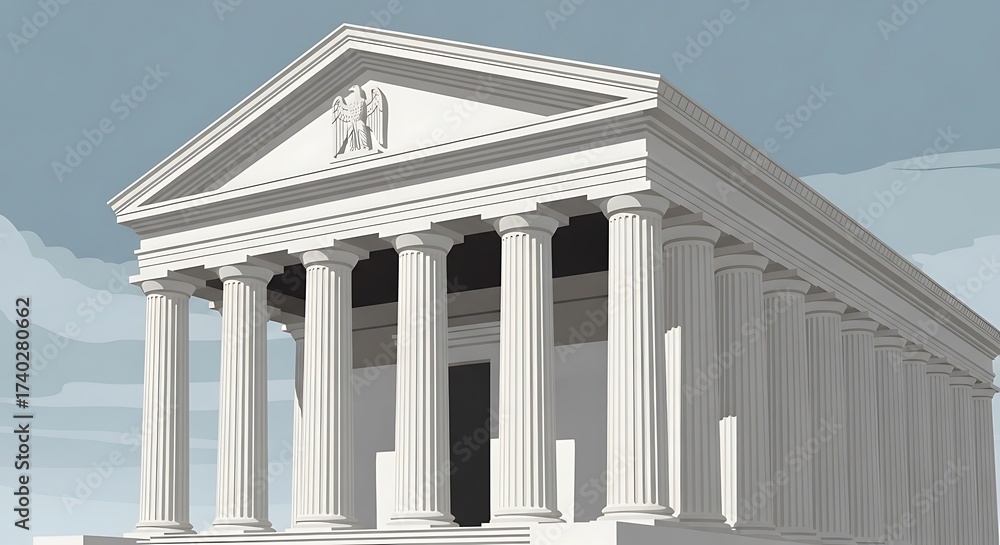 Obraz premium Classical Greek Temple Illustration with Doric Columns and Pediment.