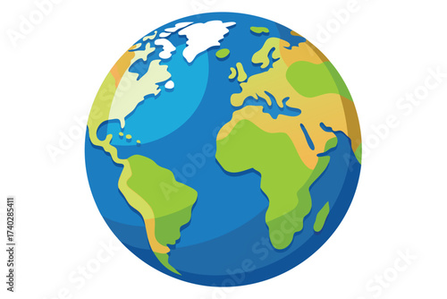A blue and green globe with the continents of Africa and South America