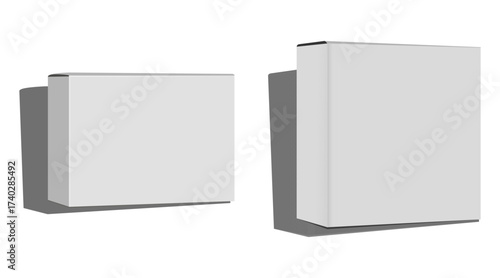 Stylized White Boxes with Gray Edges Representing Packaging Design and Spatial Comparison