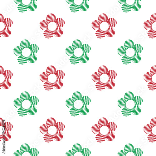 Red And Green Line Drawing Flower On White Background