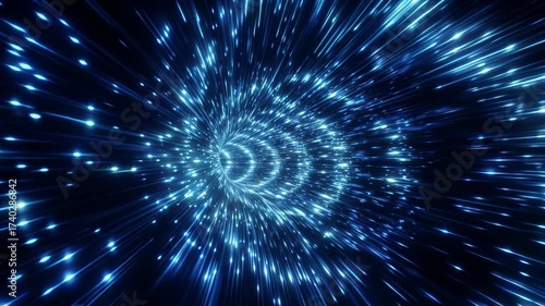 «Dynamic blue neon circles swirling in a dark cosmic background, creating a futuristic and energetic visual effect.