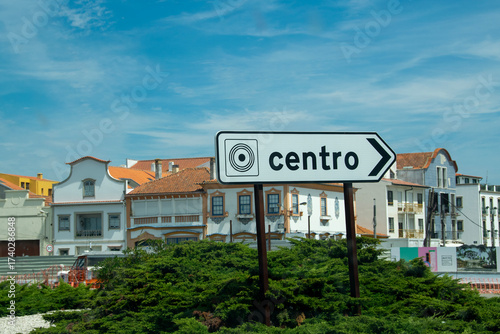 Road sign to city center, aveiro, portugal