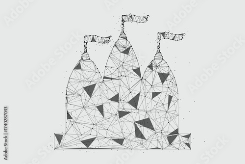 A futuristic representation of a castle or temple, built from a network of glowing blue lines and dots.