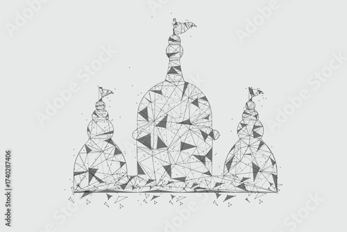 A futuristic representation of a castle or temple, built from a network of glowing blue lines and dots.