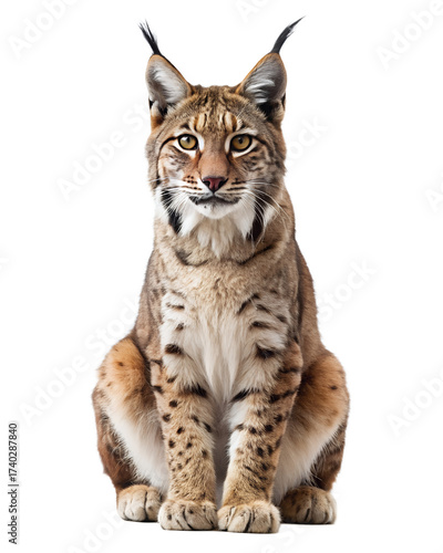 Majestic lynx sitting upright with alert expression, isolated on transparent background
