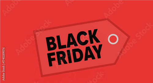 A red black friday sale tag with black text on a red background for advertising promotions and shopping