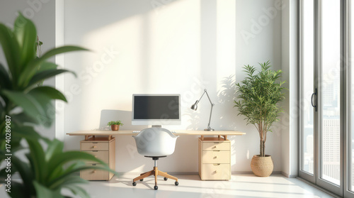 Minimalist workspace with natural light