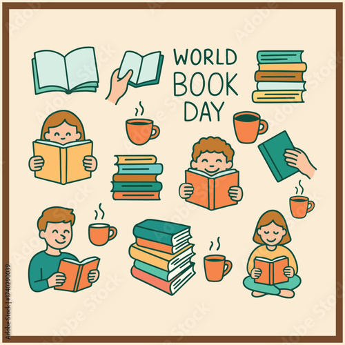 Children enjoying books and hot drinks on world book day