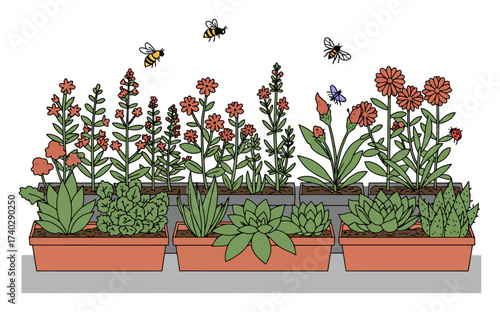 Urban Rooftop Garden Vector Illustration