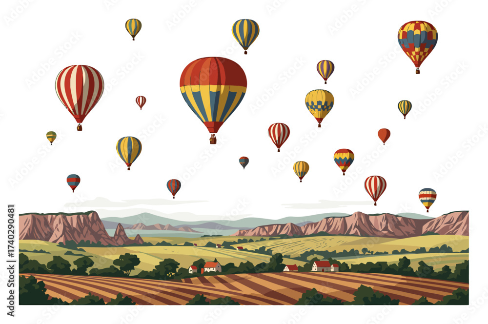 Obraz premium Vintage Hot Air Balloon Festival Vector Illustration