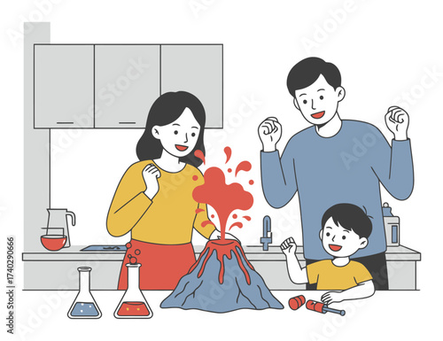 Volcano Science Experiment - Family Fun Vector