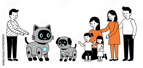 Robot Pets: Cat, Dog, Family Vector
