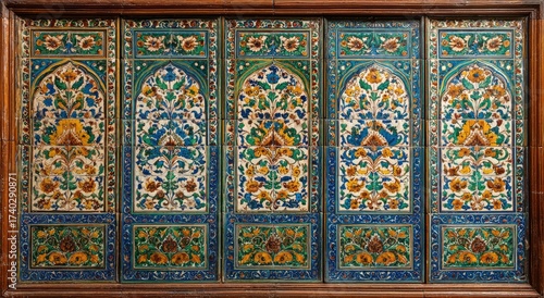 Ornate tile panel with intricate floral designs