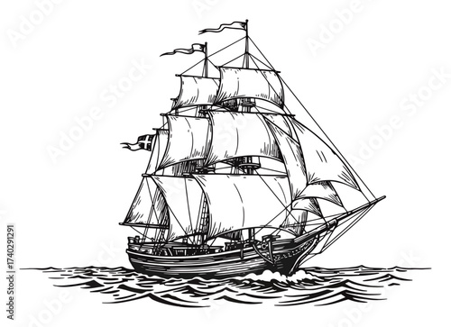 Wallpaper Mural Vintage Sailboat Vector on Choppy Waters Torontodigital.ca