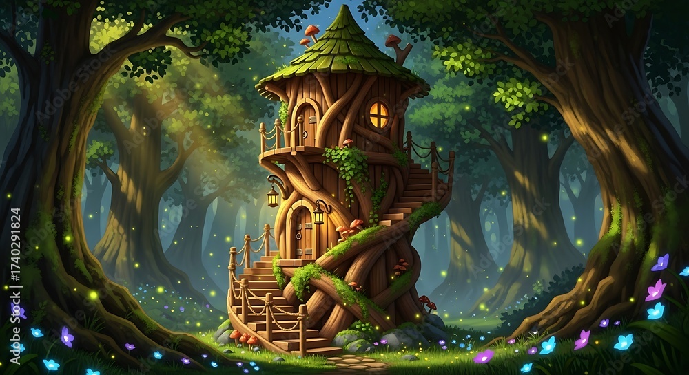 Fototapeta premium Enchanting Forest Tower - A Whimsical Woodland Retreat.