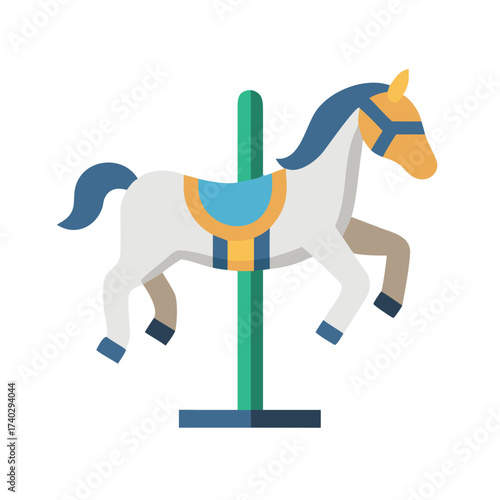 Carousel horse icon in colorful design on a green pole representing attractions