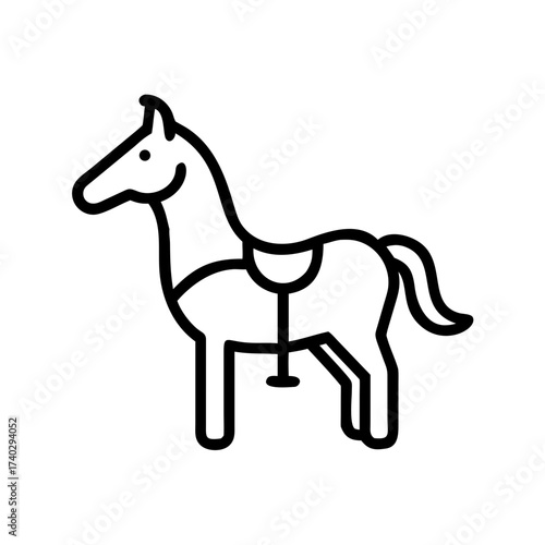 Outline of a carousel horse icon in a playful design representing attractions