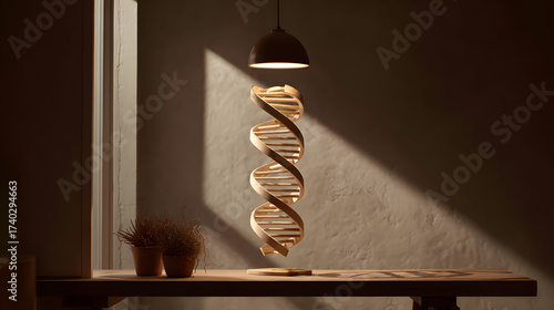 DNA model illuminated by a pendant light