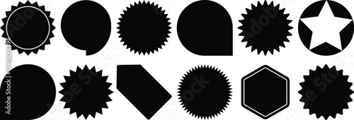 Black sale price seals, stickers and labels for callout and splash, vector star rosettes. Sunbursts, stamps and tag badges silhouette for price promotion labels or sale discount promo