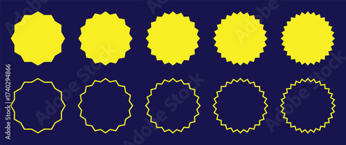 Starburst sticker set. Blank starburst sunburst label. Sale sticker. Vintage yellow starburst shapes