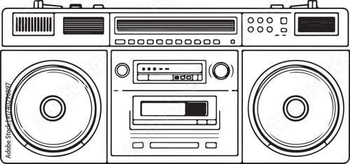 Boom box Music Player Simple Hand-drawn Sketch Doodle Drawing Vector Illustration, Black and white Line Linear Isolated Art
