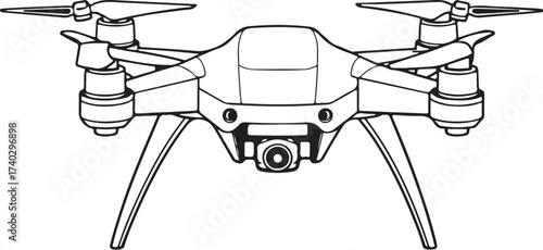 Military Drone Simple Hand-drawn Sketch Doodle Drawing Vector Illustration, Black and white Line Linear Isolated Art